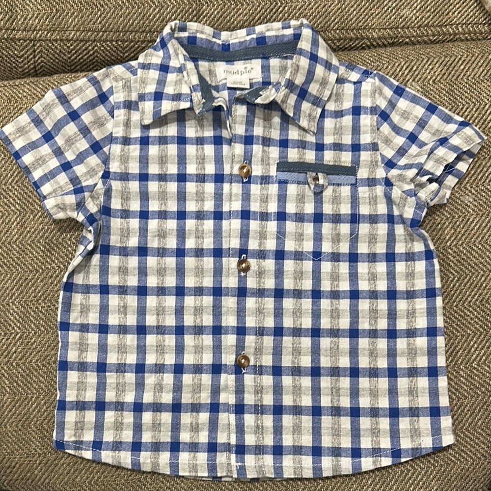 Mudpie Baby Boy Blue Plaid Shirt